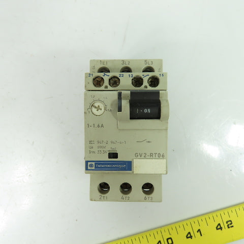 Telemecanique GV2-RT06 3 Pole Manual Motor Starter 600V 1Hp 1-1.6A Trip
