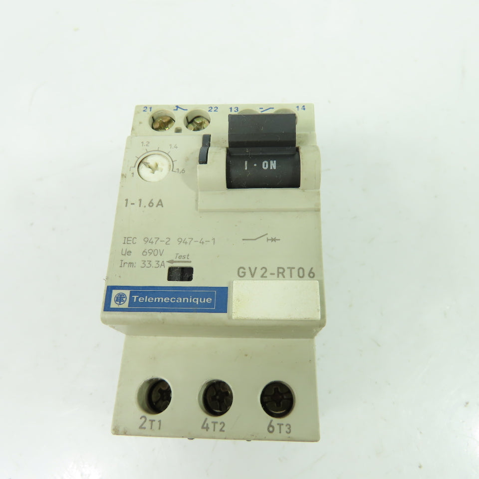 Telemecanique GV2-RT06 3 Pole Manual Motor Starter 600V 1Hp 1-1.6A Trip