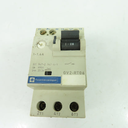 Telemecanique GV2-RT06 3 Pole Manual Motor Starter 600V 1Hp 1-1.6A Trip