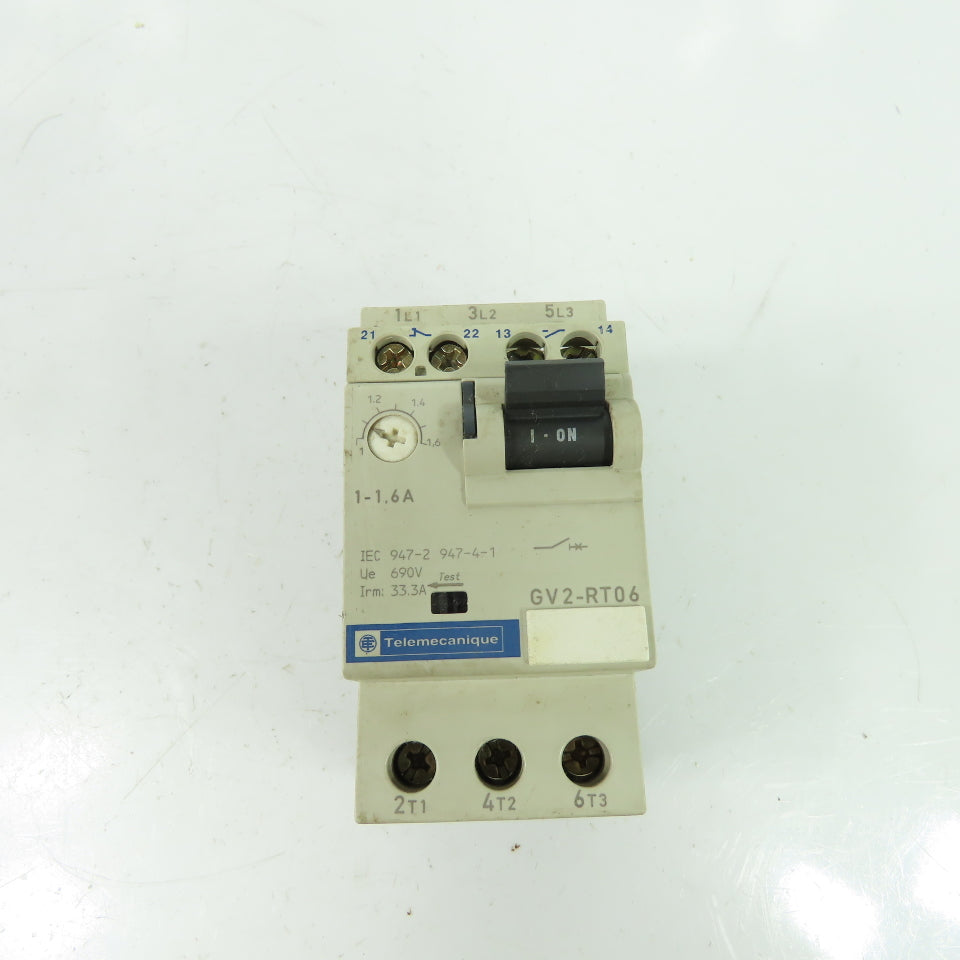Telemecanique GV2-RT06 3 Pole Manual Motor Starter 600V 1Hp 1-1.6A Trip
