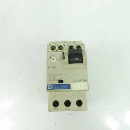 Telemecanique GV2-RT06 3 Pole Manual Motor Starter 600V 1Hp 1-1.6A Trip