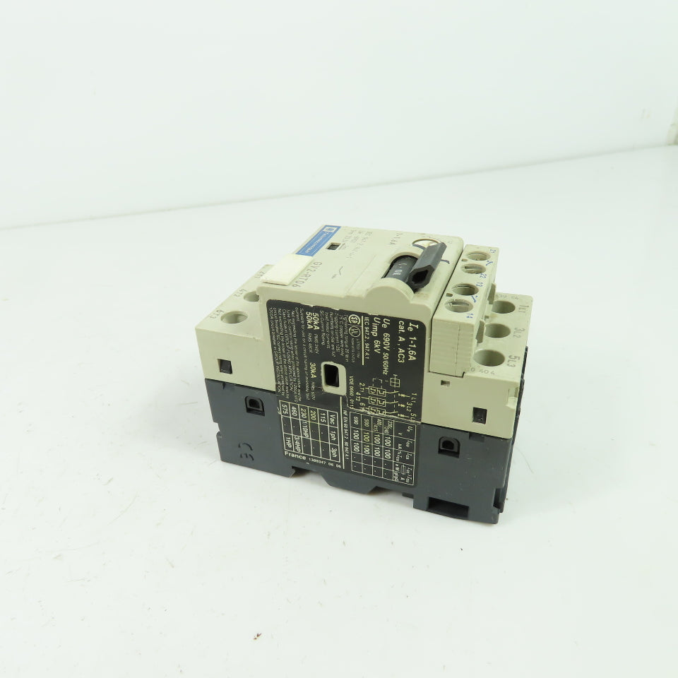 Telemecanique GV2-RT06 3 Pole Manual Motor Starter 600V 1Hp 1-1.6A Trip