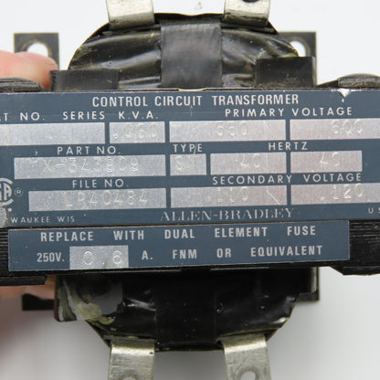 Allen Bradley 550/600V Pri. .060kVa 110/120V Sec. 40Hz Control Transformer