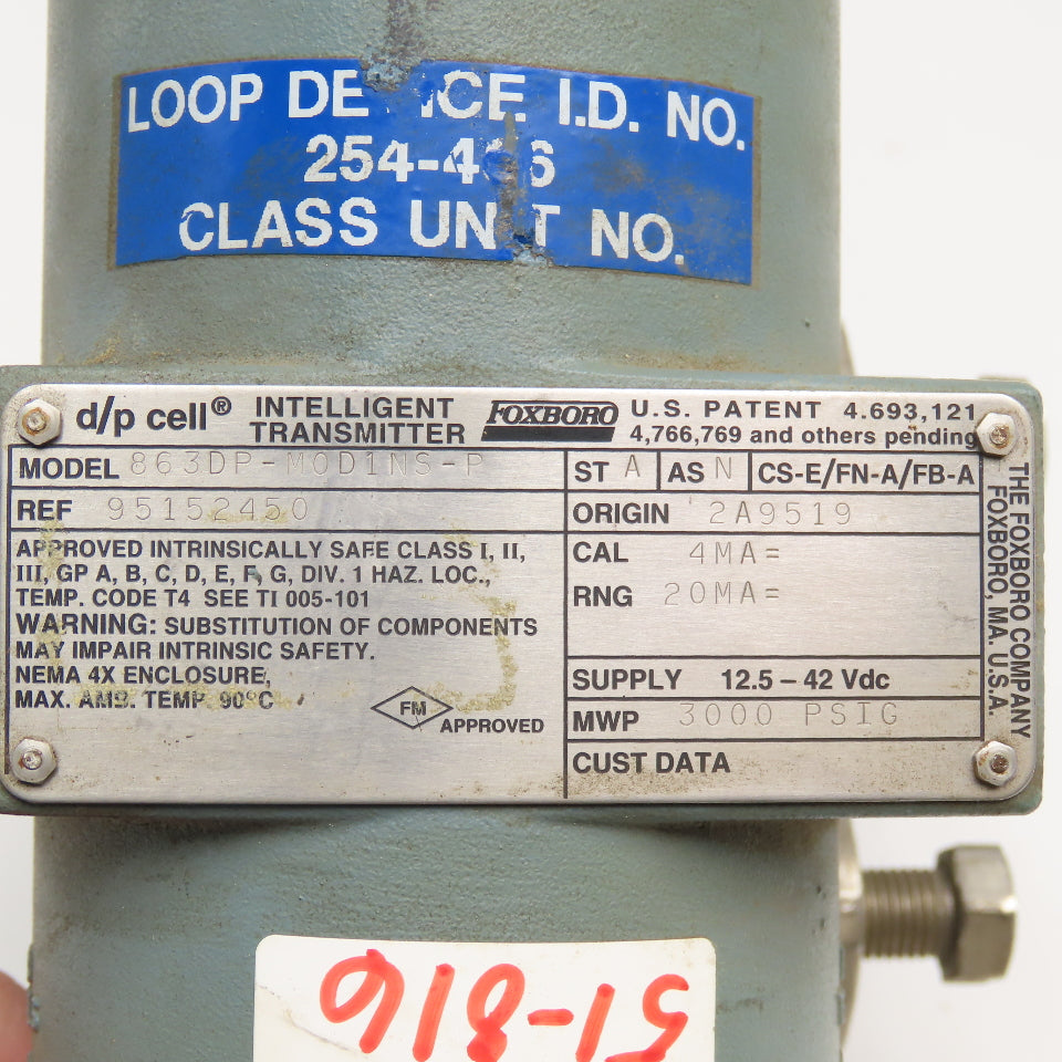Foxboro 863DP-M0D1NS-P 1/4" NPT Stainless Steel Intelligent Transmitter Valve