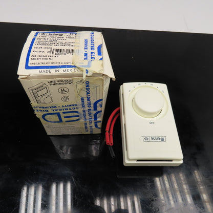 King K602W Line Voltage Thermostat 22A 120/240V 45-75°F White