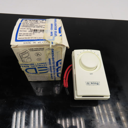 King K602W Line Voltage Thermostat 22A 120/240V 45-75°F White