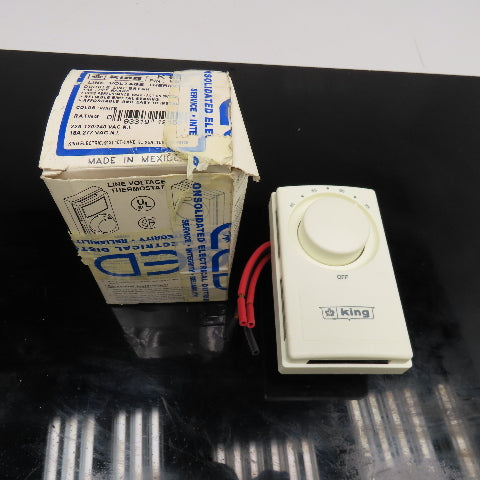 King K602W Line Voltage Thermostat 22A 120/240V 45-75°F White