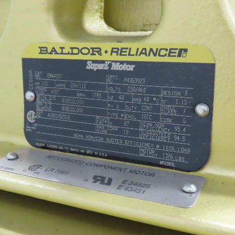 Baldor EM4400T 100HP AC Electric Motor 1785RPM 230/460V 3PH 405T Frame Tested