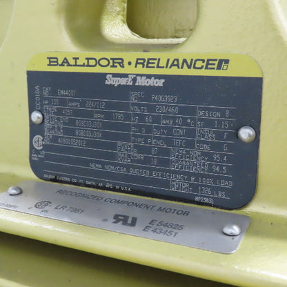 Baldor EM4400T 100HP AC Electric Motor 1785RPM 230/460V 3PH 405T Frame Tested