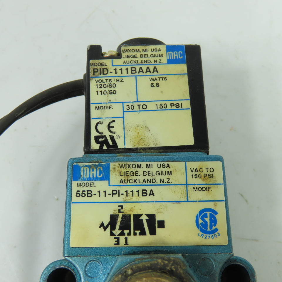 Mac 55B-11-PI-111BA Solenoid Valve 150PSI 120V 1/4" NPT