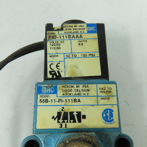Mac 55B-11-PI-111BA Solenoid Valve 150PSI 120V 1/4" NPT
