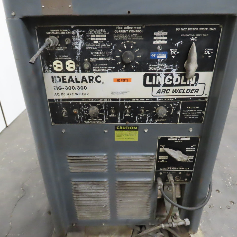 Lincoln TIG-300/300 AC/DC Arc Welder 208-230/460V 1PH 300A W/ Cooler & Cart