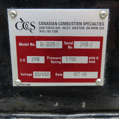 Canadian Combustion Specialties 10-3025-1 1-1/4" NPT 5 PSI Valve 120V 1Ph 60z