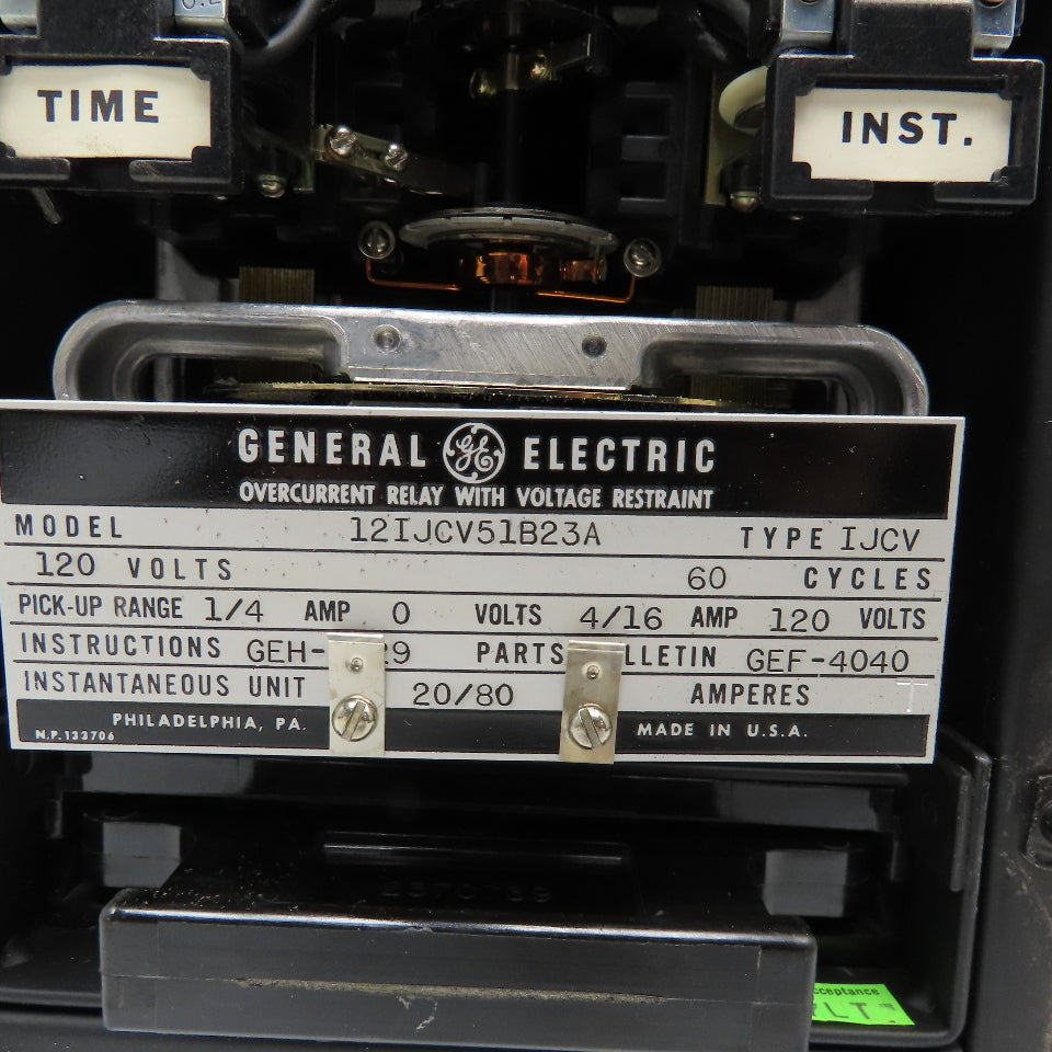 General Electric 12IJCV51B23A Overcurrent Relay 120V 60Hz Broken Cover