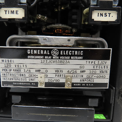 General Electric 12IJCV51B23A Overcurrent Relay 120V 60Hz Broken Cover