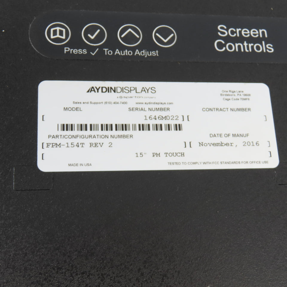 Aydin Displays FPM-154T Operator Interface Control Panel 15" Touchscreen Rev 2