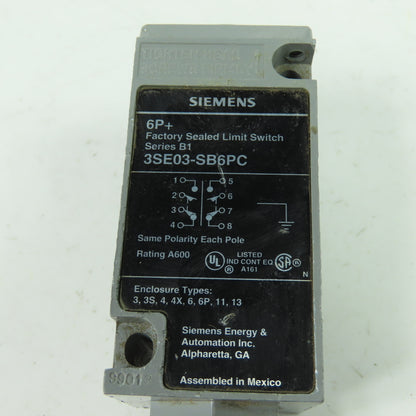 Siemens 3SE03-SB6PC Limit Switch Series B1 Rating A600