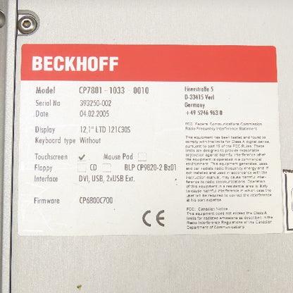 Beckhoff CP7801-1033-0010 12.1" Touch Screen HMI Display Panel