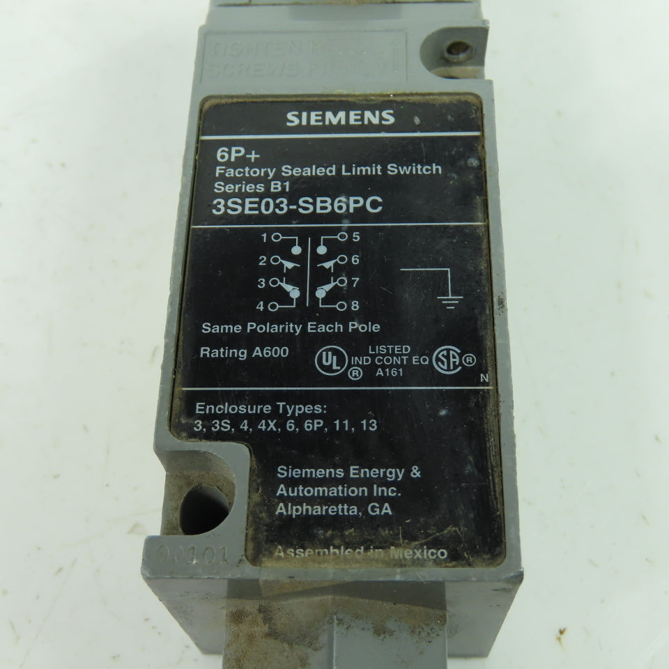 Siemens 3SE03-SB6PC Limit Switch Series B1 Rating A600
