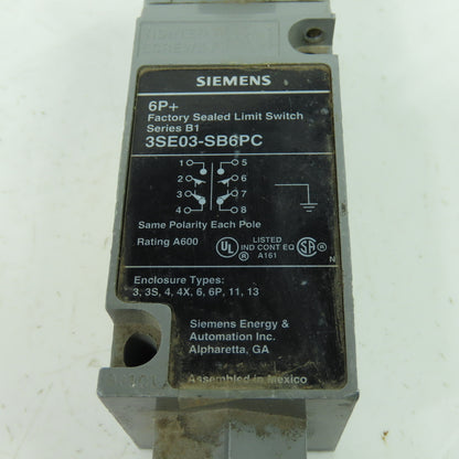 Siemens 3SE03-SB6PC Limit Switch Series B1 Rating A600