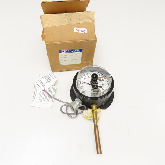 Weksler 423EJ 30-240°F Gas Actuated Thermometer Direct Mount 4" Dial
