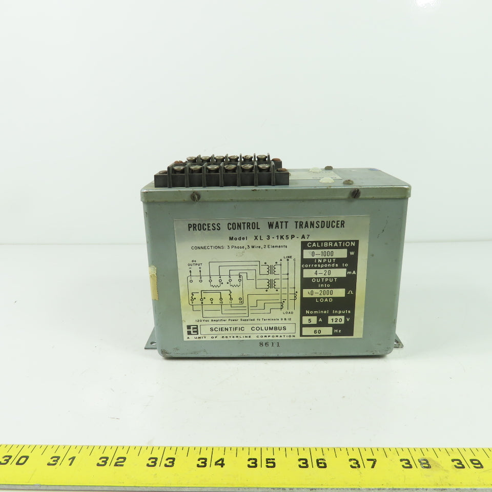 Scientific Columbus XL 3-1K5P-A7 Process Control Watt Transducer 120VAC 5A 60Hz