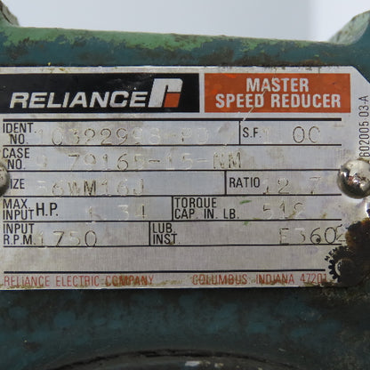 Reliance 10322998-PD 12.7:1 Ratio Right Hand Gear Reducer 137RPM 56WM16J 1.34HP