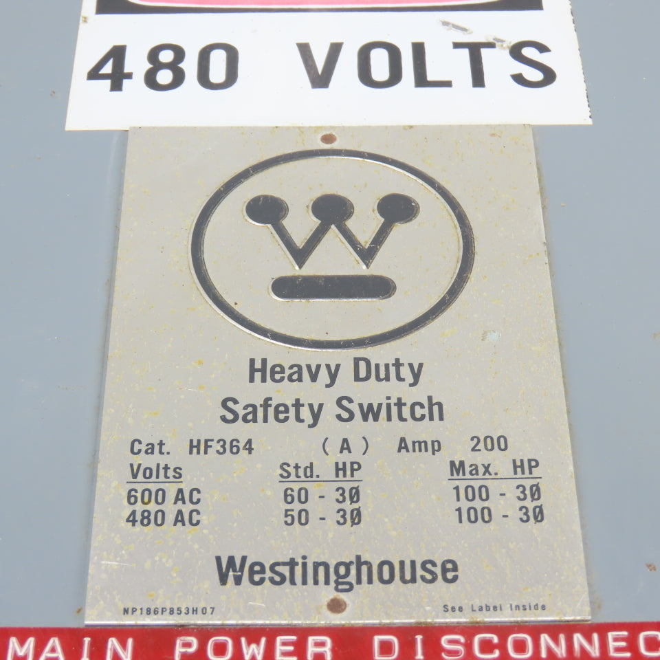 Westinghouse HF364 200A Heavy Duty Safety Switch 600VAC