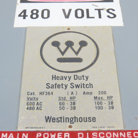 Westinghouse HF364 200A Heavy Duty Safety Switch 600VAC