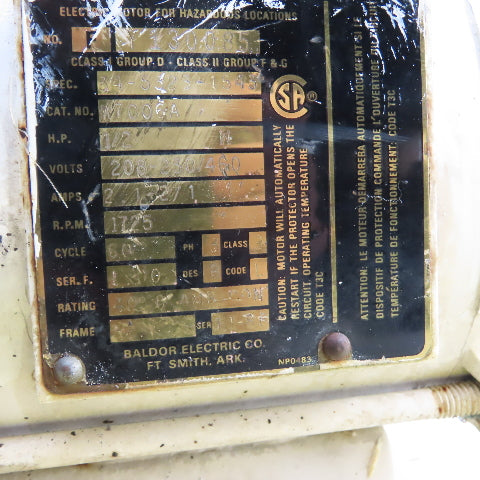 Baldor M7006A 1/2HP Hazardous Location Motor 1725RPM 208-230/460V 3PH 56 Frame