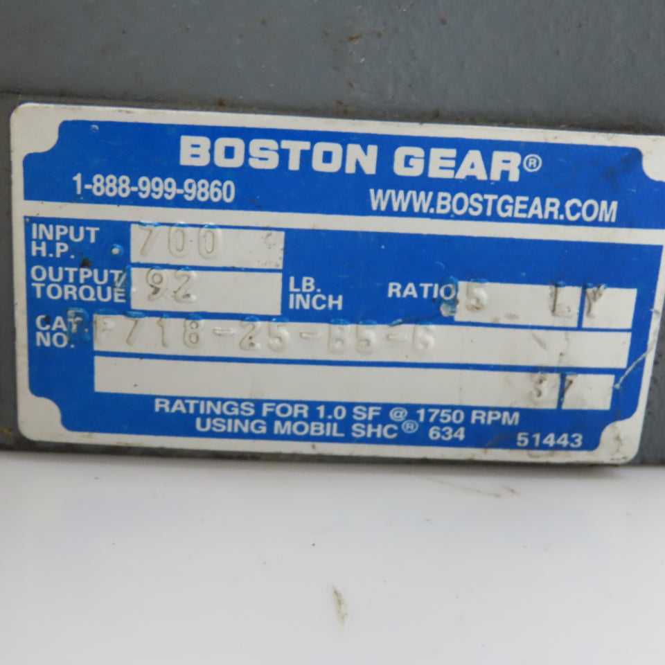 Boston RF718-25-B5-6 25:1 Ratio Left Hand Gear Reducer 3/4HP 70RPM 90VDC