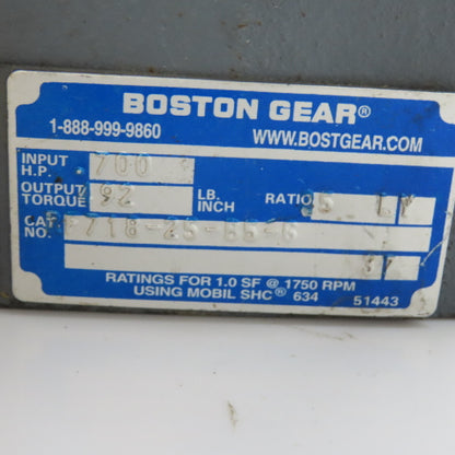 Boston RF718-25-B5-6 25:1 Ratio Left Hand Gear Reducer 3/4HP 70RPM 90VDC