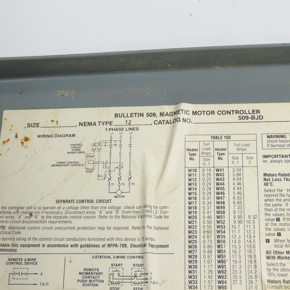 Allen Bradley 509-BJD Bulletin 509 Size 1 Magnetic Motor Controller 120V Coil
