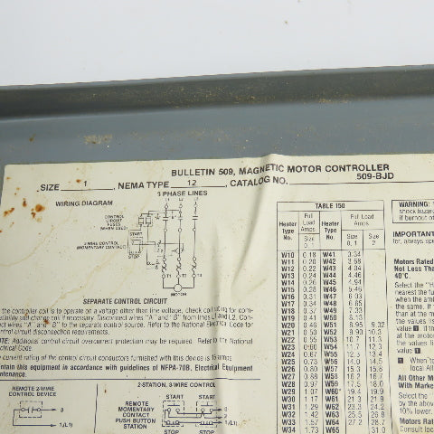 Allen Bradley 509-BJD Bulletin 509 Size 1 Magnetic Motor Controller 120V Coil