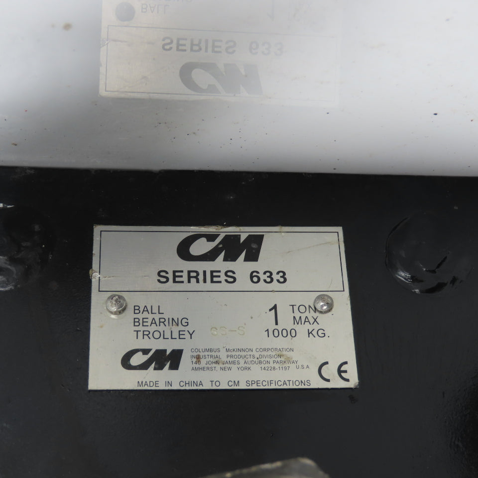 CM Series 633 1 Ton Ball Bearing Hoist Trolley 3-1/2"- 10" Flange