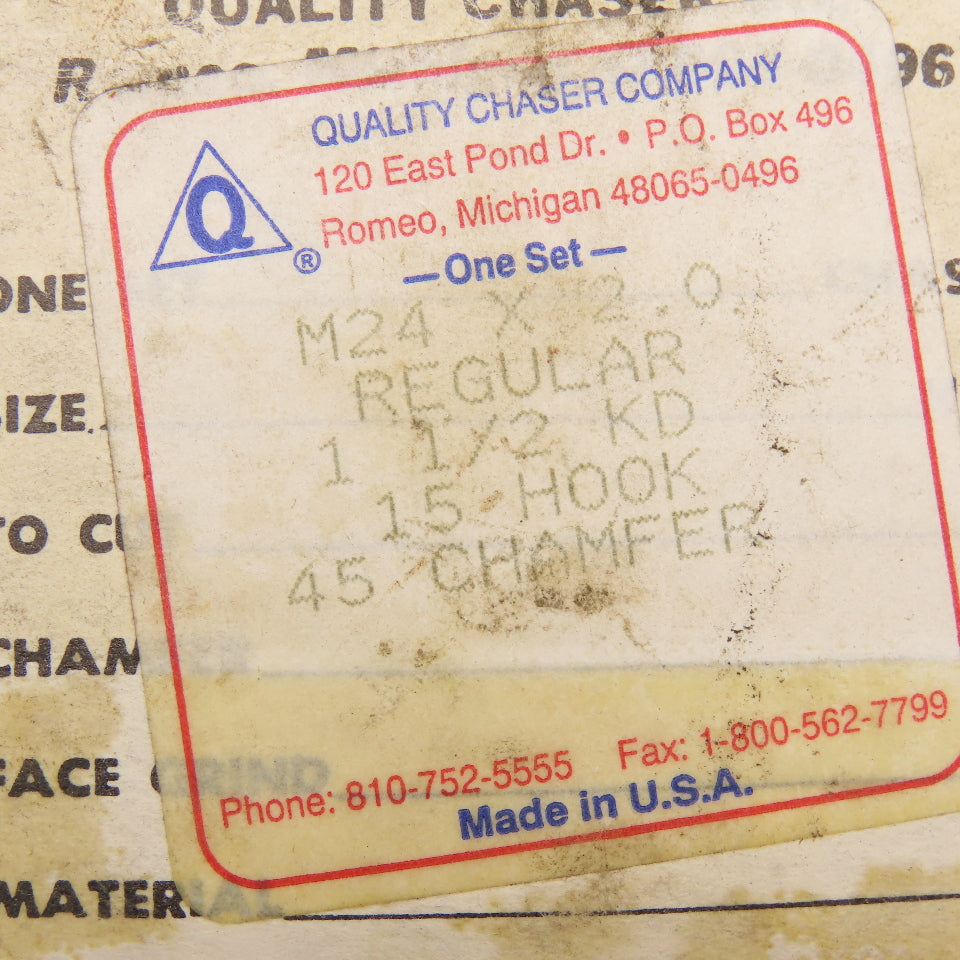 Quality Chaser Company M24 x 2.0 Regular 1-1/2KD 15 Hook Thread Chaser 45° Set/4