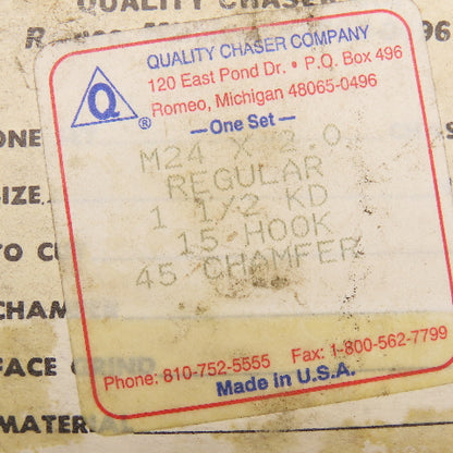 Quality Chaser Company M24 x 2.0 Regular 1-1/2KD 15 Hook Thread Chaser 45° Set/4