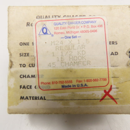Quality Chaser Company M24 x 1.5 Regular 1-1/2KD 15 Hook Thread Chaser 45° Set/4