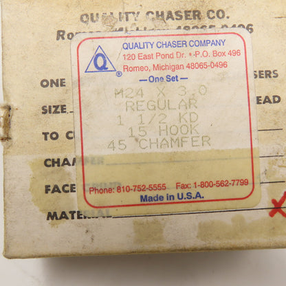 Quality Chaser Company M24 x 3.0 Regular 1-1/2KD 15 Hook Thread Chaser 45° Set/4