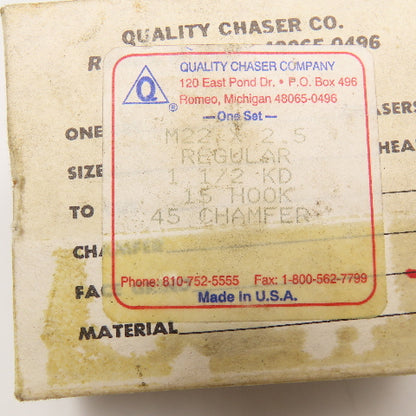 Quality Chaser Company M22 x 2.5 Regular 1-1/2KD 15 Hook Thread Chaser 45° Set/4