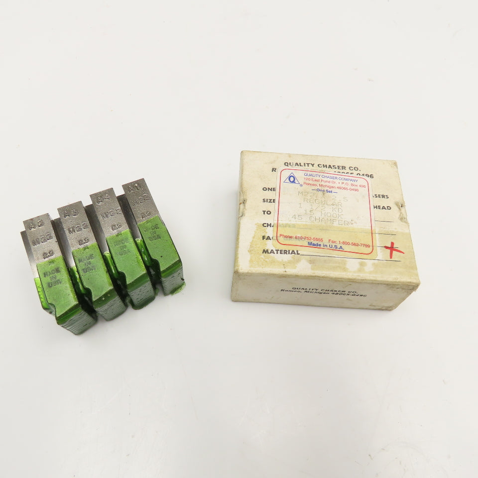 Quality Chaser Company M22 x 2.5 Regular 1-1/2KD 15 Hook Thread Chaser 45° Set/4