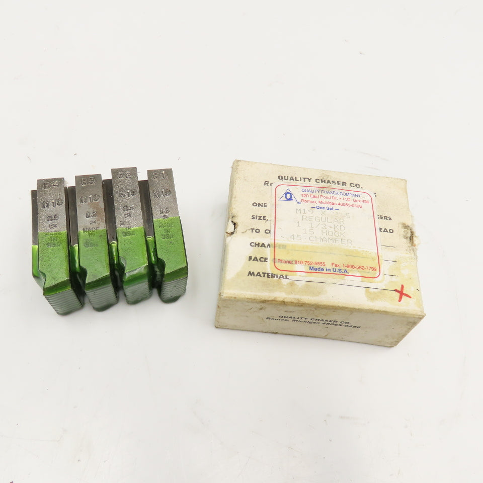 Quality Chaser Company M19 x 2.5 Regular 1-1/2KD 15 Hook Thread Chaser 45° Set/4