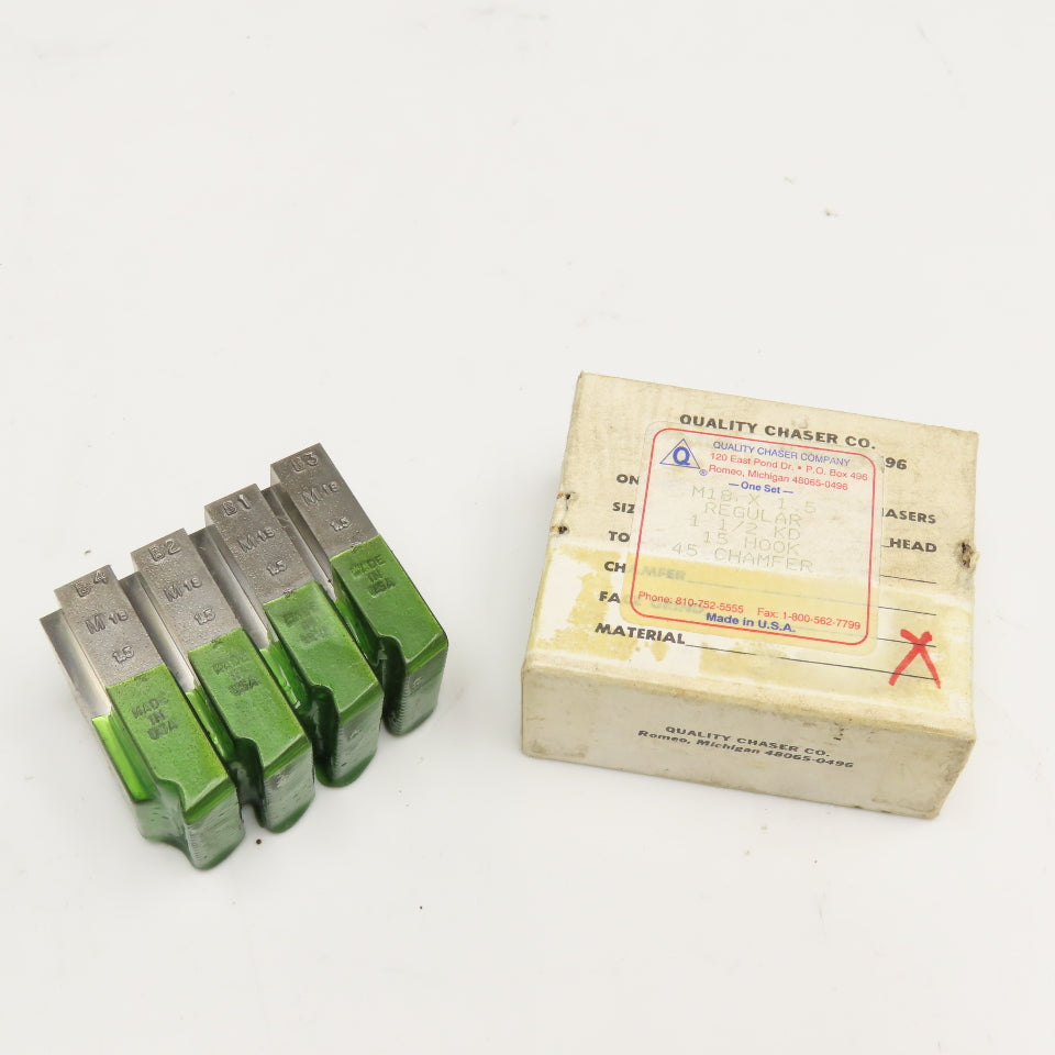 Quality Chaser Company M18 x 1.5 Regular 1-1/2KD 15 Hook Thread Chaser 45° Set/4
