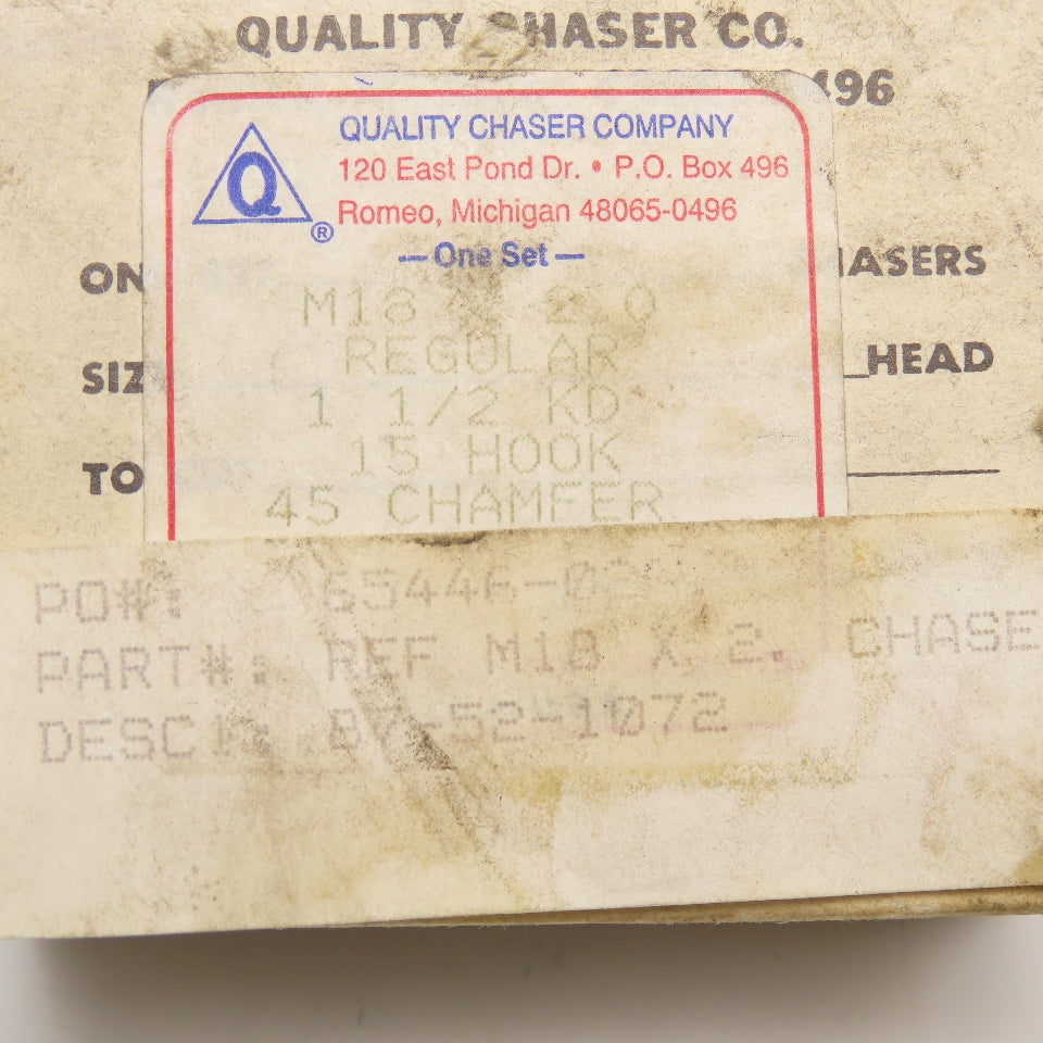 Quality Chaser Company M18 x 2.0 Regular 1-1/2KD 15 Hook Thread Chaser 45° Set/4