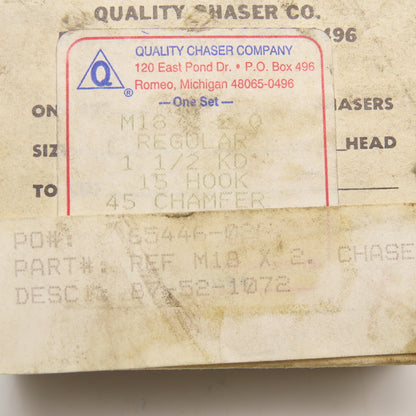 Quality Chaser Company M18 x 2.0 Regular 1-1/2KD 15 Hook Thread Chaser 45° Set/4