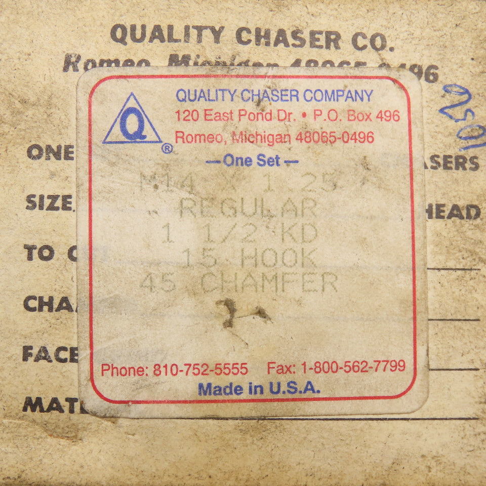 Quality Chaser Company M14 x 1.25 Reg. 1-1/2KD 15 Hook Thread Chaser 45° Set/4