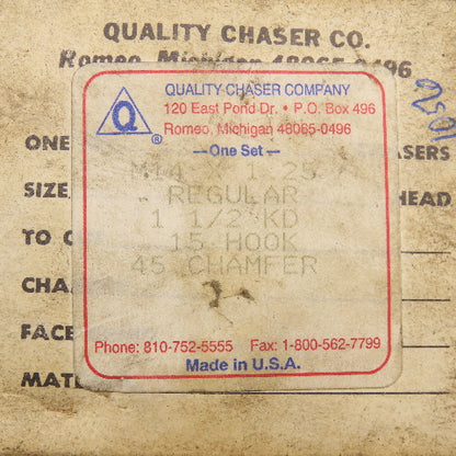 Quality Chaser Company M14 x 1.25 Reg. 1-1/2KD 15 Hook Thread Chaser 45° Set/4