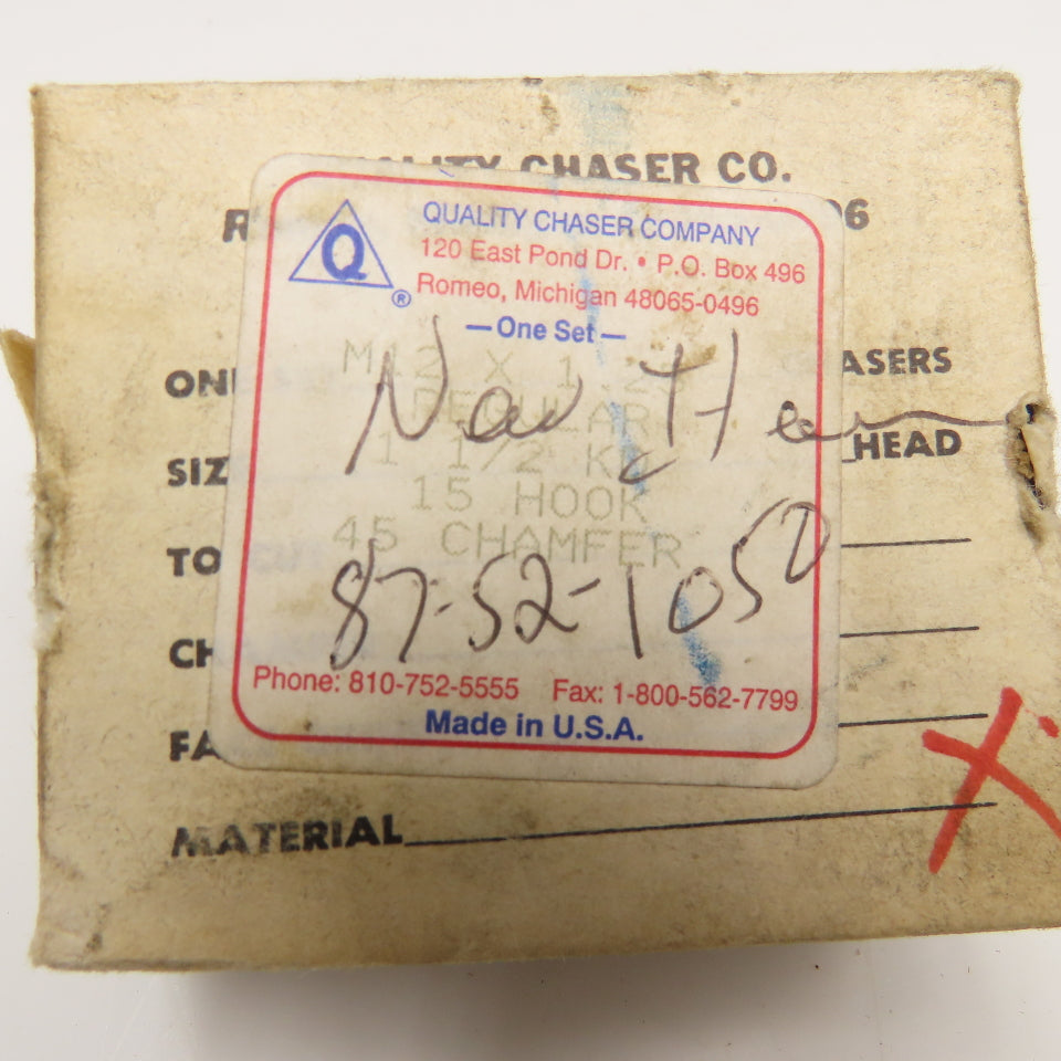 Quality Chaser Company M12 x 1.25 Reg. 1-1/2KD 15 Hook Thread Chaser 45° Set/4