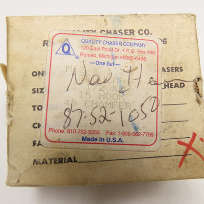 Quality Chaser Company M12 x 1.25 Reg. 1-1/2KD 15 Hook Thread Chaser 45° Set/4