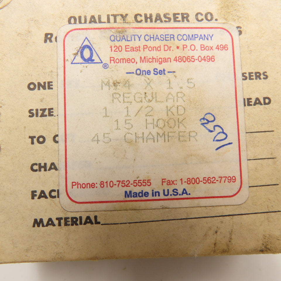 Quality Chaser Company M14 x 1.5 Reg. 1-1/2KD 15 Hook Thread Chaser 45° Set/4